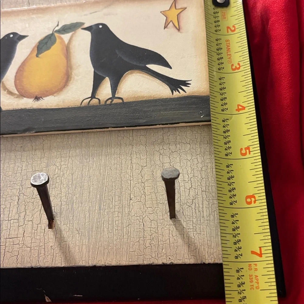 Rustic Black and Cream Bird Wall Hook Decor